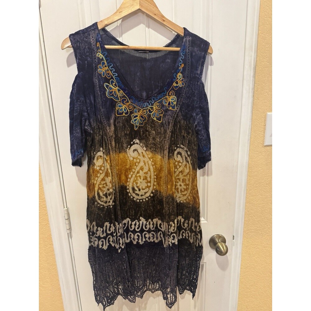 Shoreline Floral Cold Shoulder Dress Women's OS Multicolor Artsy Tropical Beach